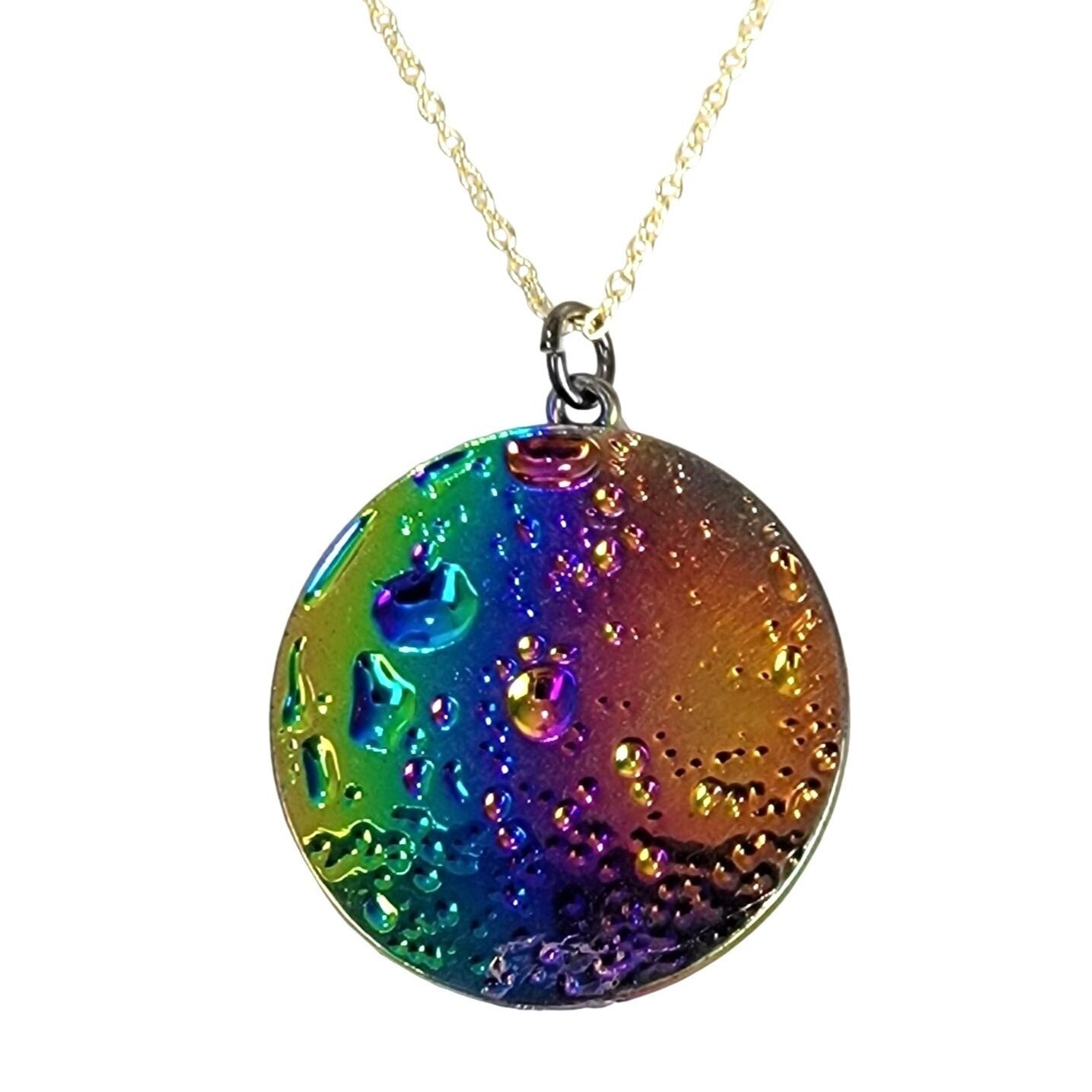 Rainbow Moon Circle Necklace Gold Tone Adjustable Chain Women Jewelry