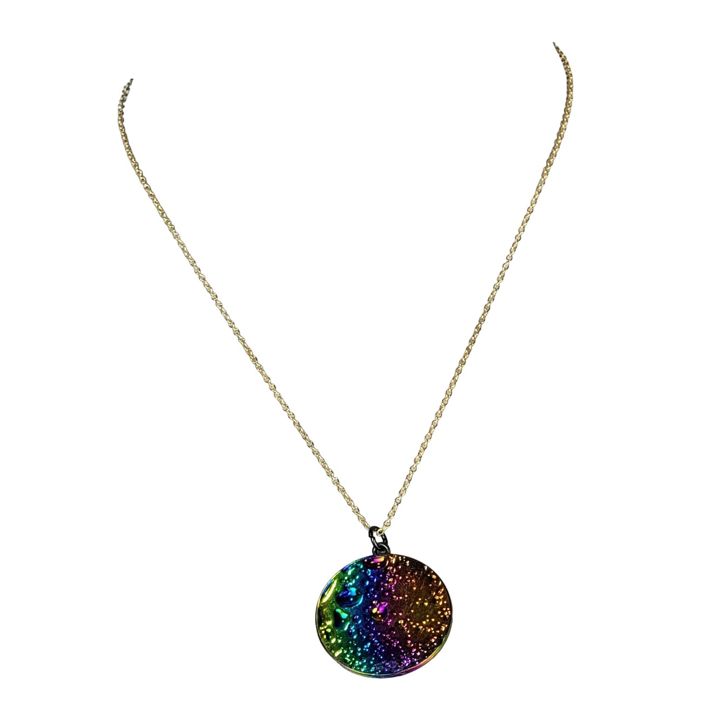 Rainbow Moon Circle Necklace Gold Tone Adjustable Chain Women Jewelry