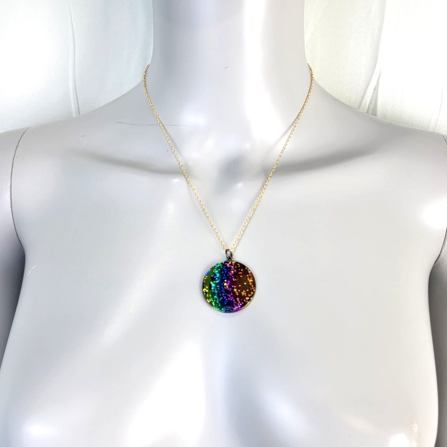 Rainbow Moon Circle Necklace Gold Tone Adjustable Chain Women Jewelry