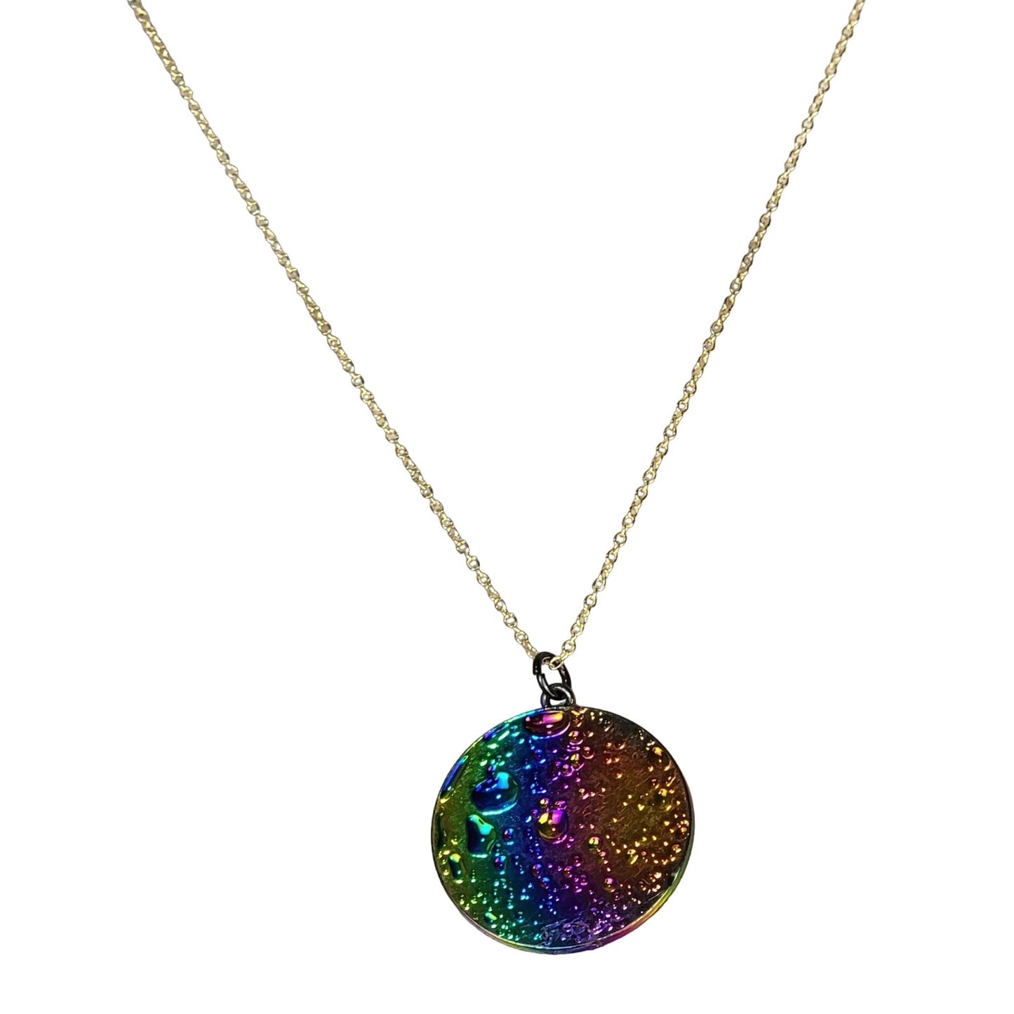 Rainbow Moon Circle Necklace Gold Tone Adjustable Chain Women Jewelry