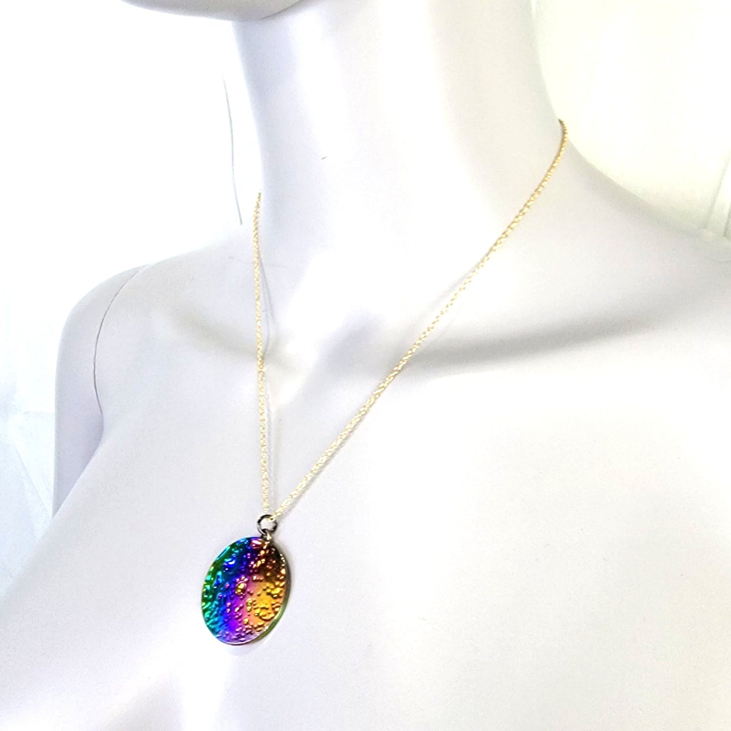 Rainbow Moon Circle Necklace Gold Tone Adjustable Chain Women Jewelry