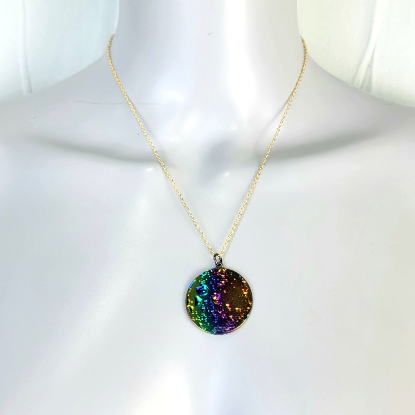 Rainbow Moon Circle Necklace Gold Tone Adjustable Chain Women Jewelry