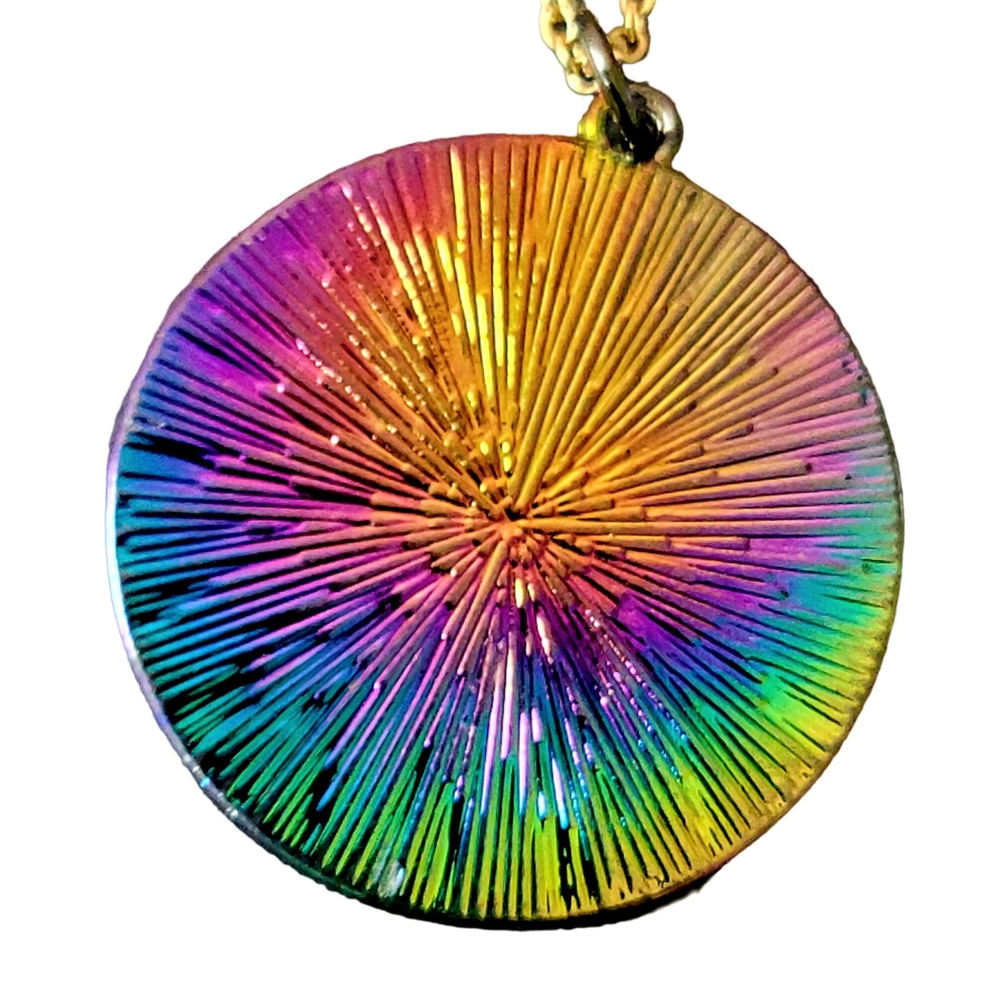 Rainbow Moon Circle Necklace Gold Tone Adjustable Chain Women Jewelry