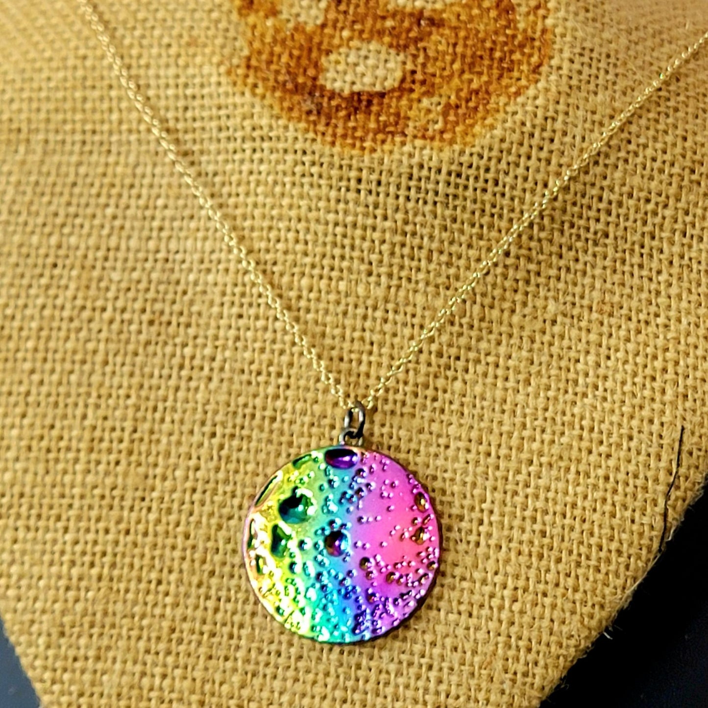 Rainbow Moon Circle Necklace Gold Tone Adjustable Chain Women Jewelry