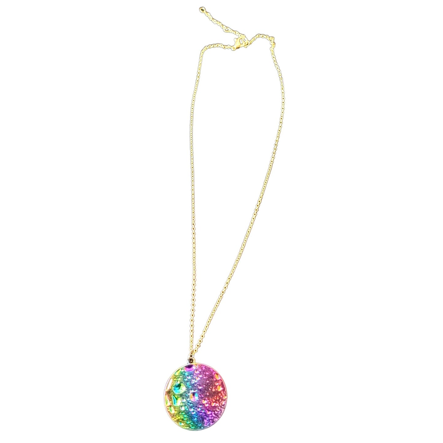 Rainbow Moon Circle Necklace Gold Tone Adjustable Chain Women Jewelry