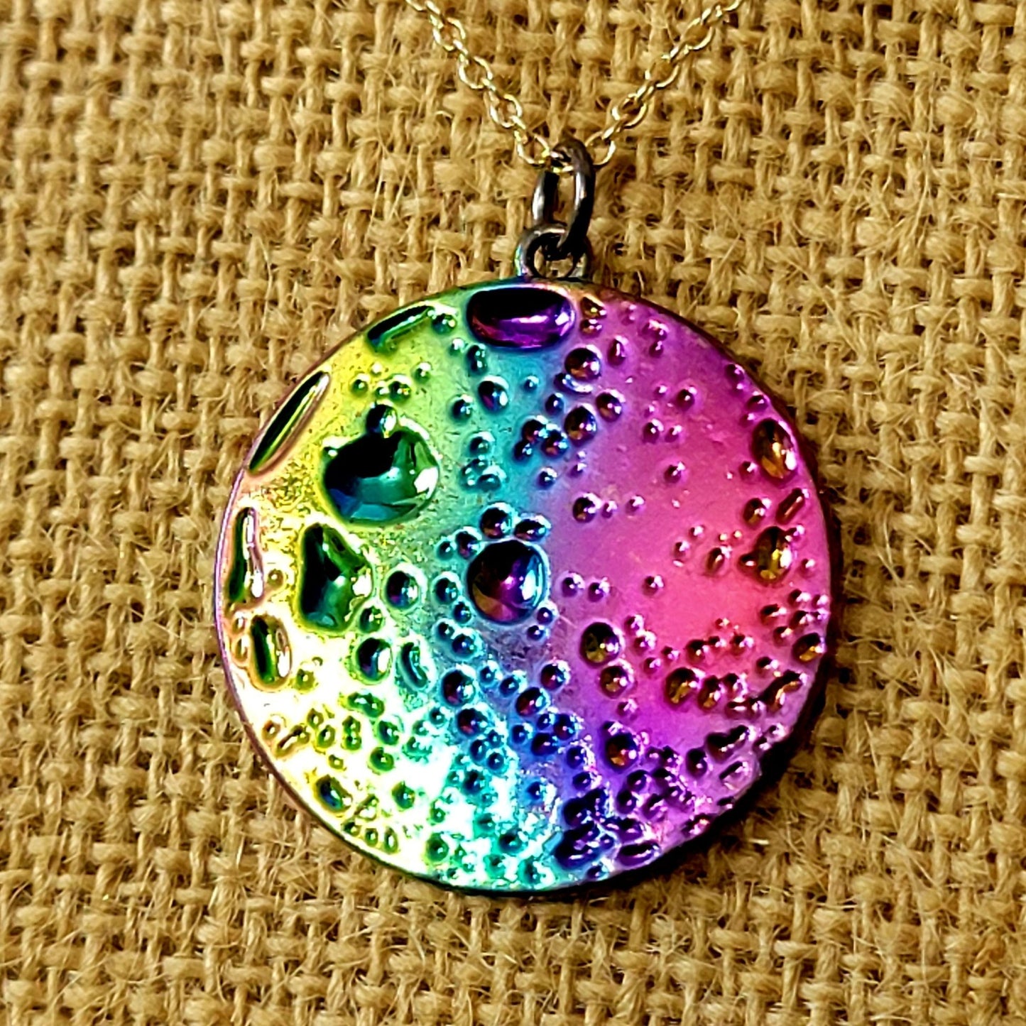 Rainbow Moon Circle Necklace Gold Tone Adjustable Chain Women Jewelry