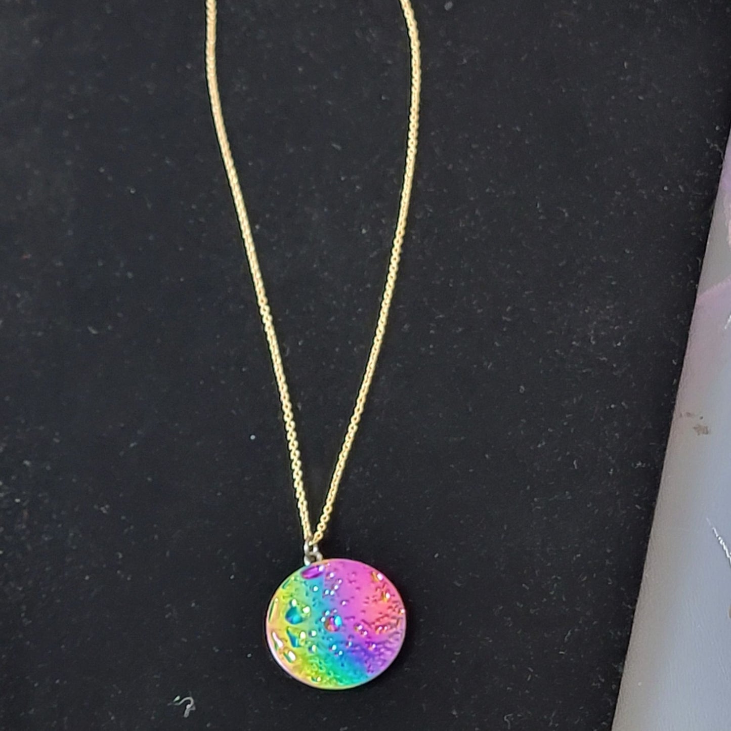 Rainbow Moon Circle Necklace Gold Tone Adjustable Chain Women Jewelry