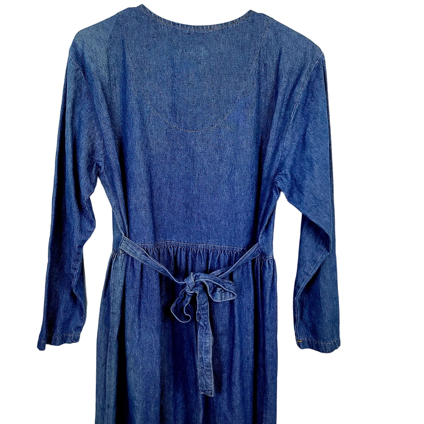 Vintage 90s Denim Midi Dress Women Medium Teacher Embellished