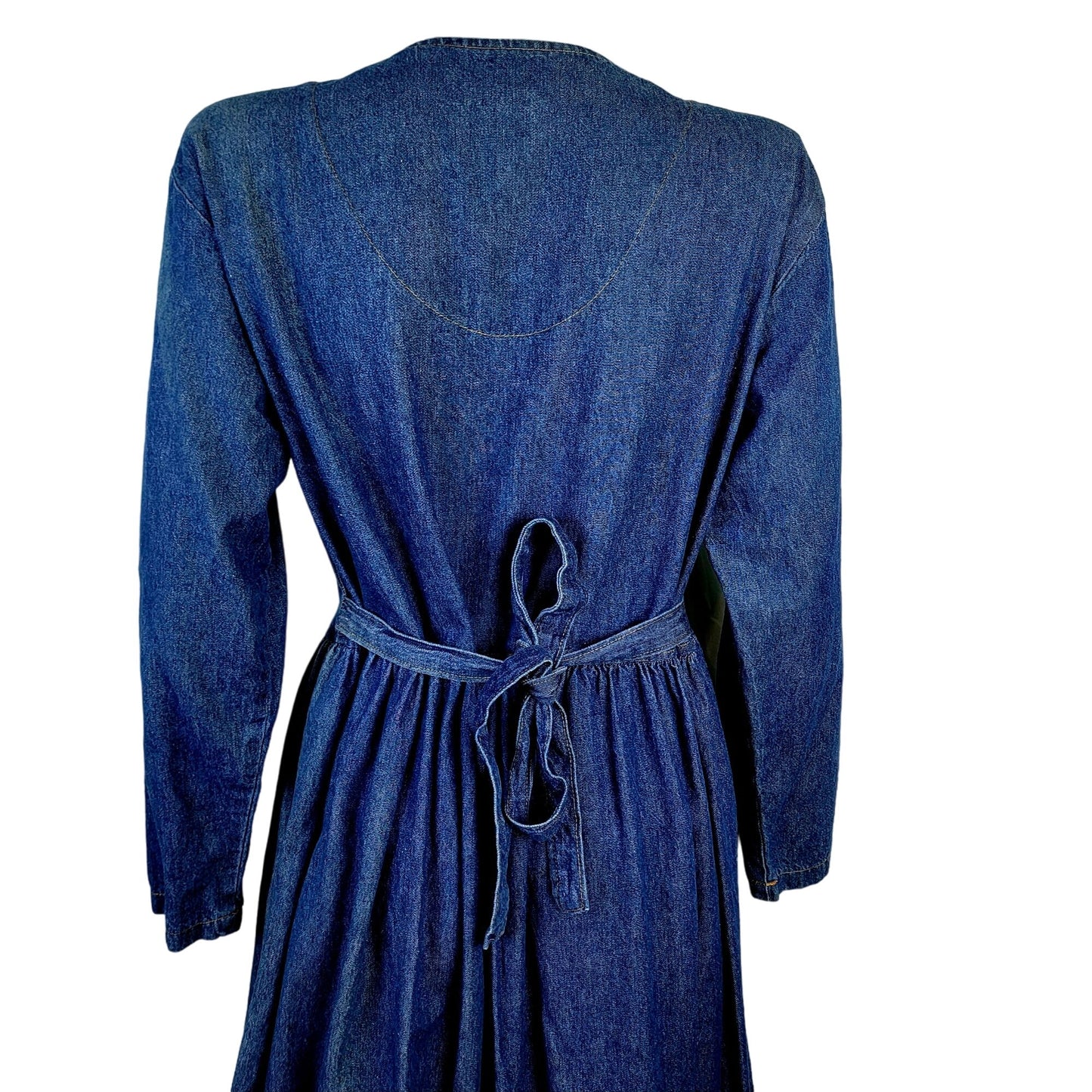 Vintage 90s Denim Midi Dress Women Medium Teacher Embellished