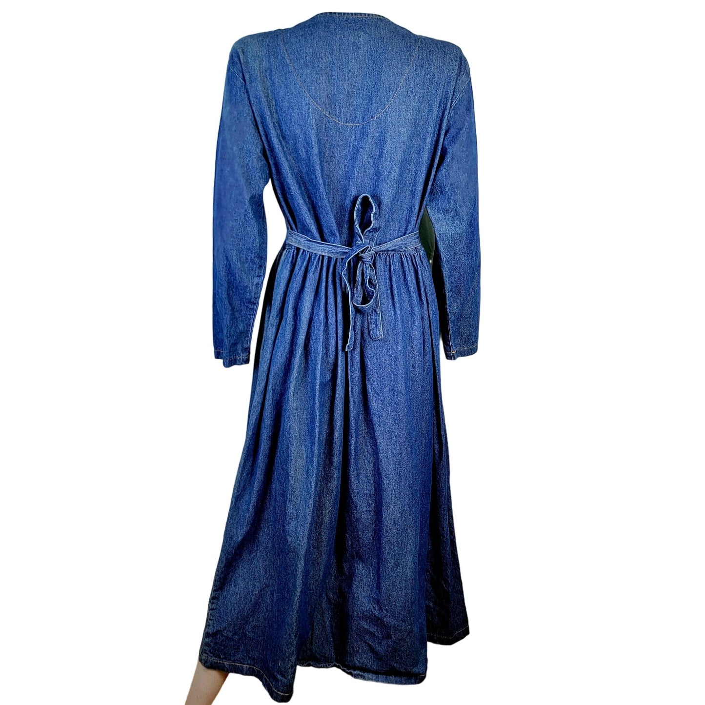 Vintage 90s Denim Midi Dress Women Medium Teacher Embellished