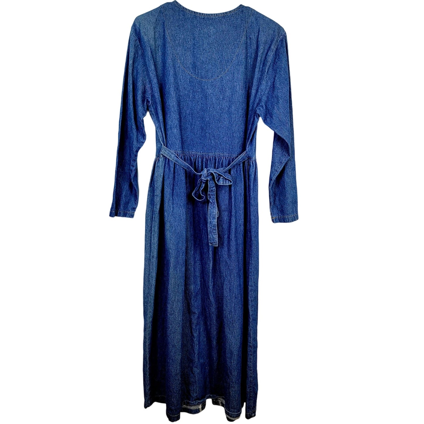 Vintage 90s Denim Midi Dress Women Medium Teacher Embellished