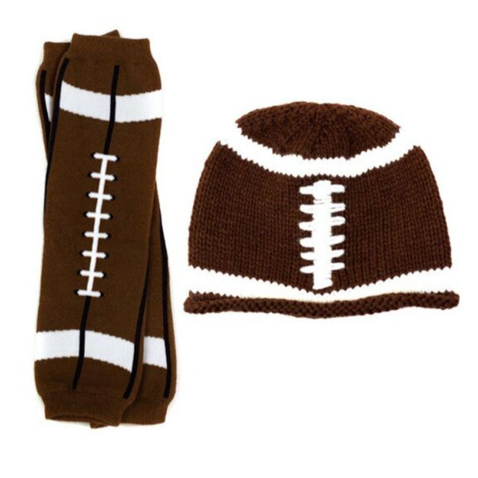 Beanie Hat Football Set Crochet Cap Leg Warmers Leggings Baby Boy Girl