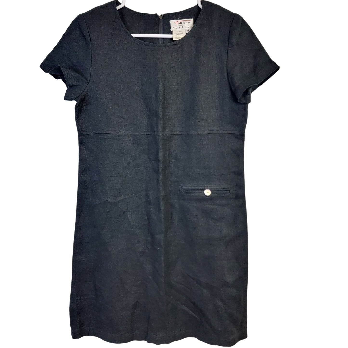 Talbots Vintage 90s Linen Shift Dress Women 4 Black Knee Length