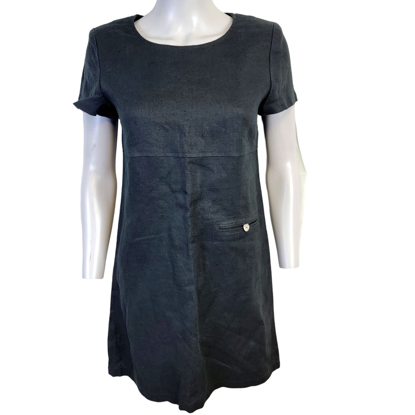 Talbots Vintage 90s Linen Shift Dress Women 4 Black Knee Length