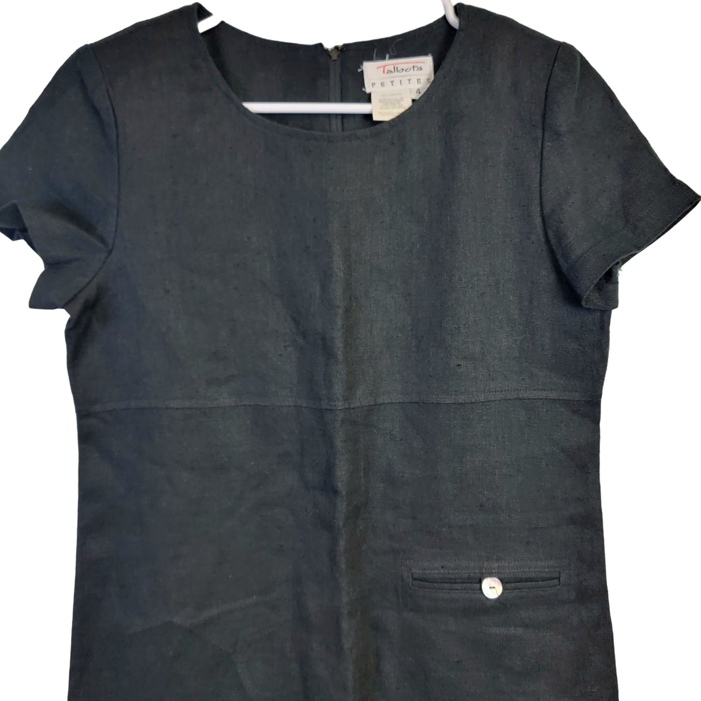 Talbots Vintage 90s Linen Shift Dress Women 4 Black Knee Length