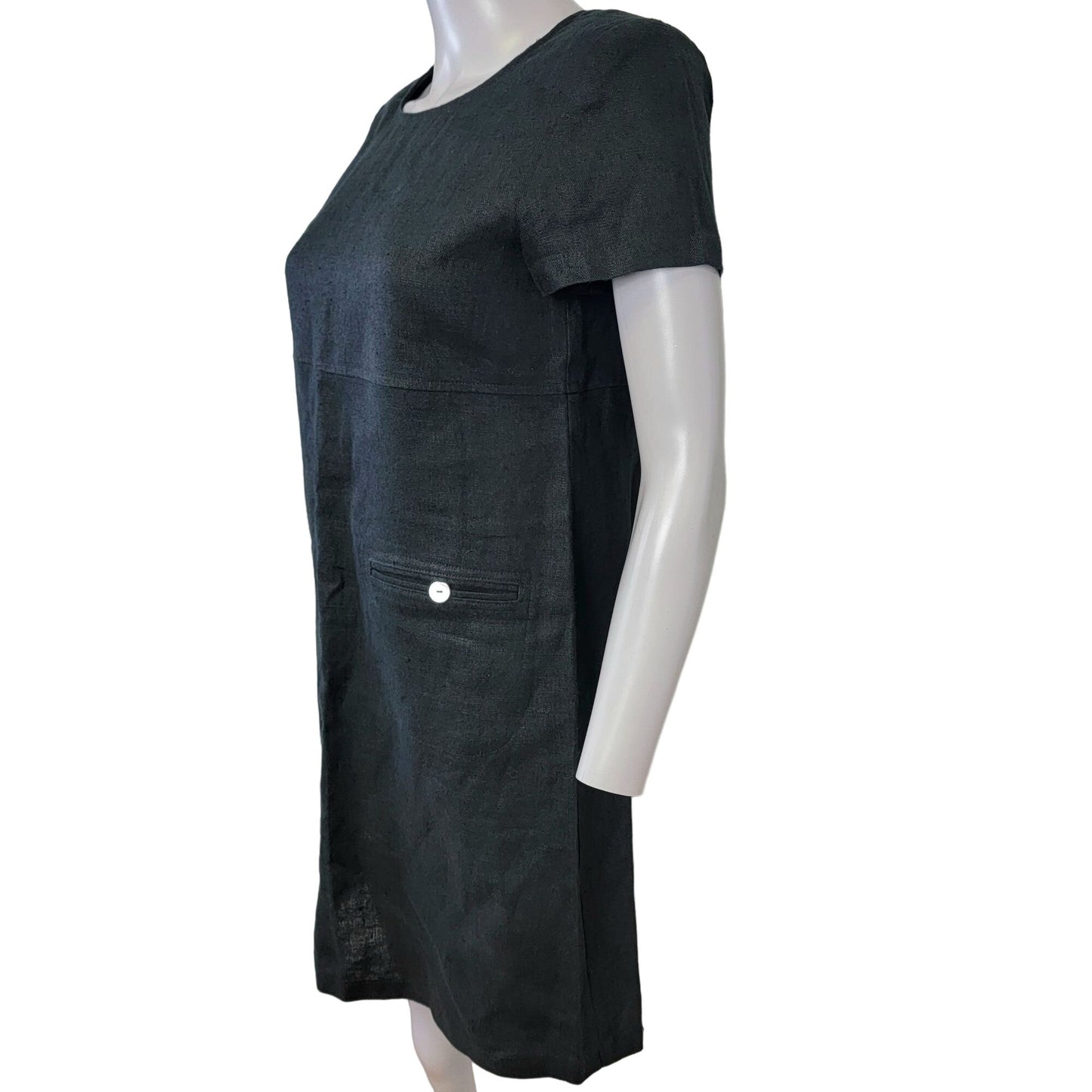 Talbots Vintage 90s Linen Shift Dress Women 4 Black Knee Length