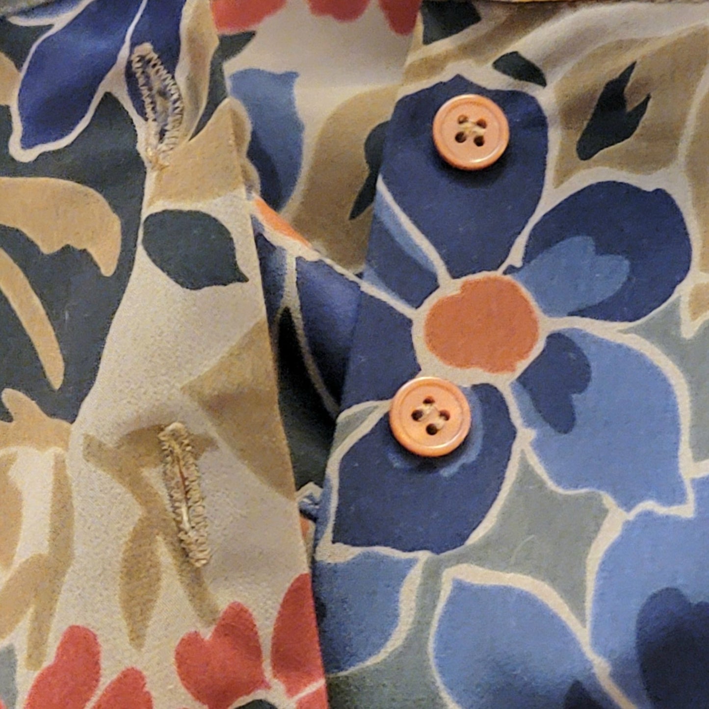 Vintage 80s Floral Blouse Shirt Women 10 Large Brown Blue Collar Top Formal Fall