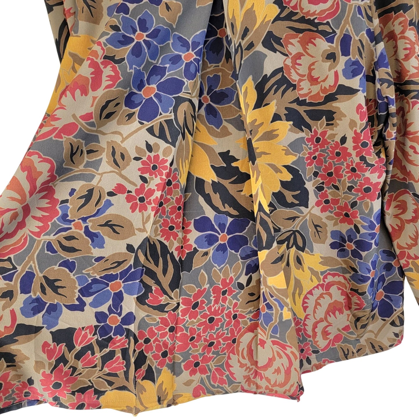Vintage 80s Floral Blouse Shirt Women 10 Large Brown Blue Collar Top Formal Fall