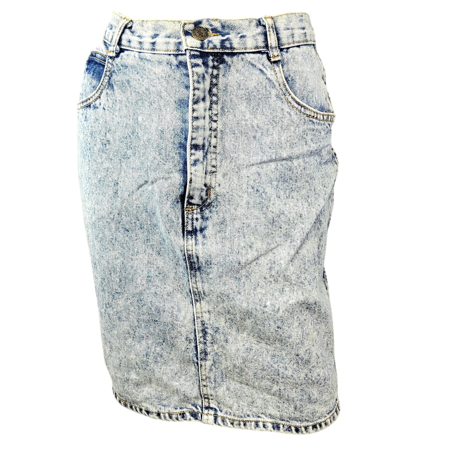 Vintage 80s Denim Mini Skirt Women Small 4 Light Wash Casual High Rise Blue Jean