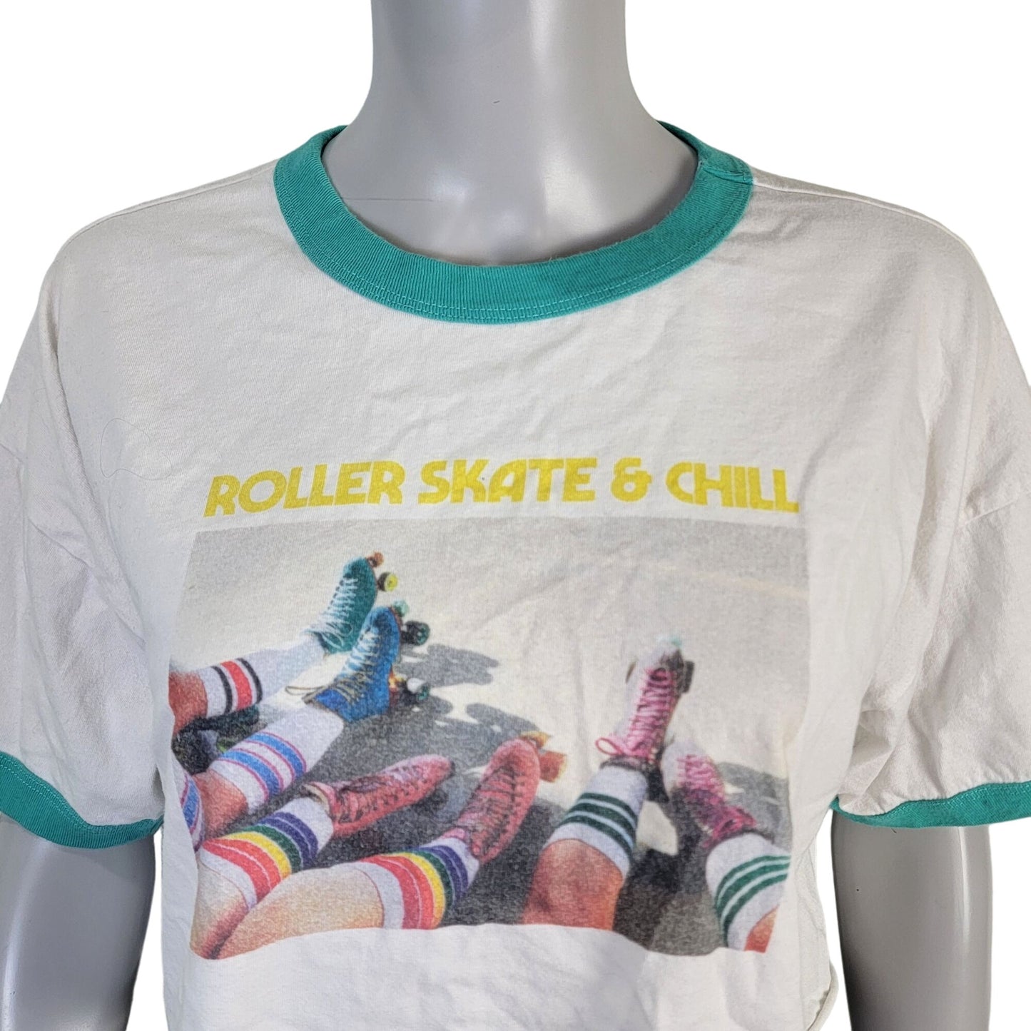 Forever 21 x Moxi Skates Collab Crop Shirt Women Large Ringer