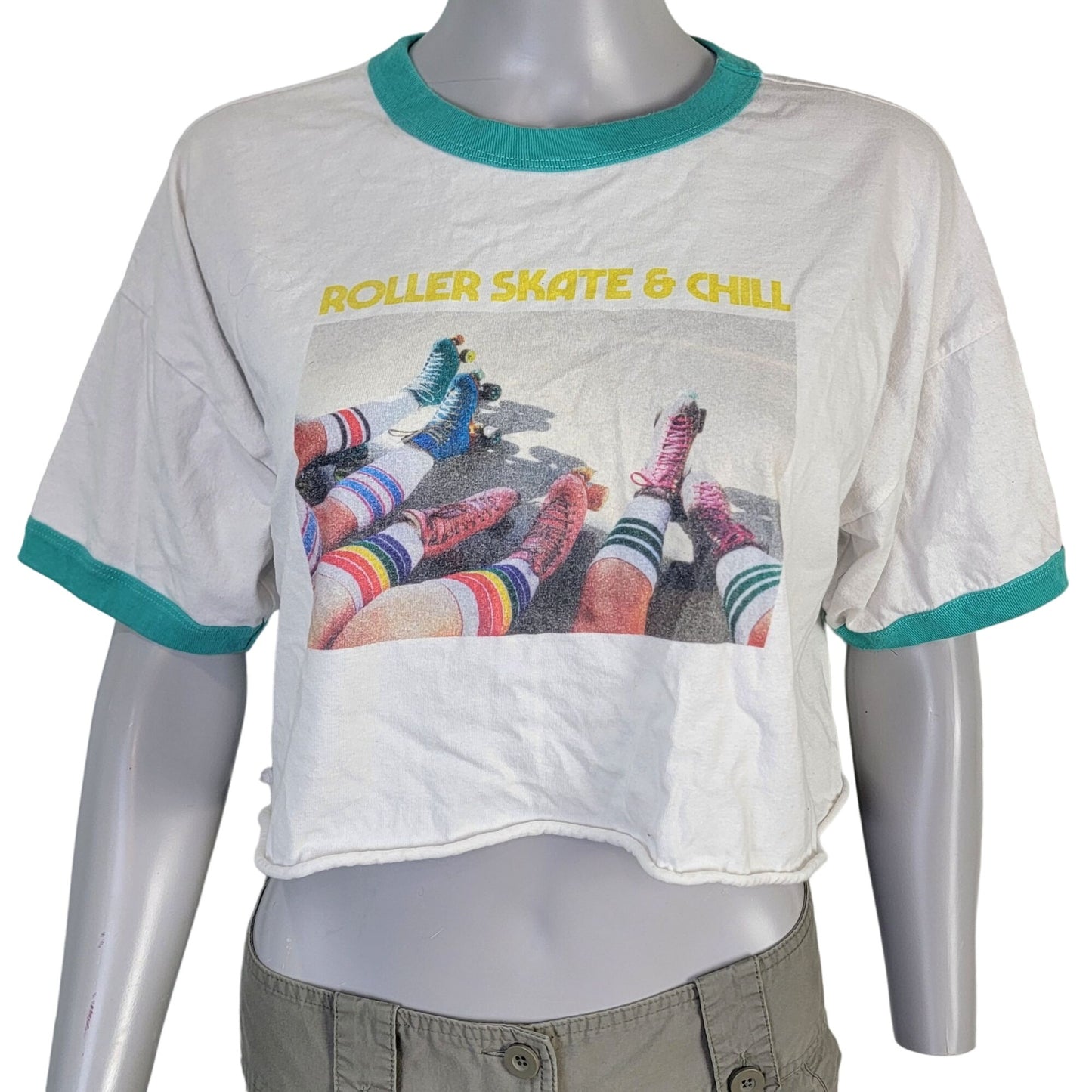 Forever 21 x Moxi Skates Collab Crop Shirt Women Large Ringer