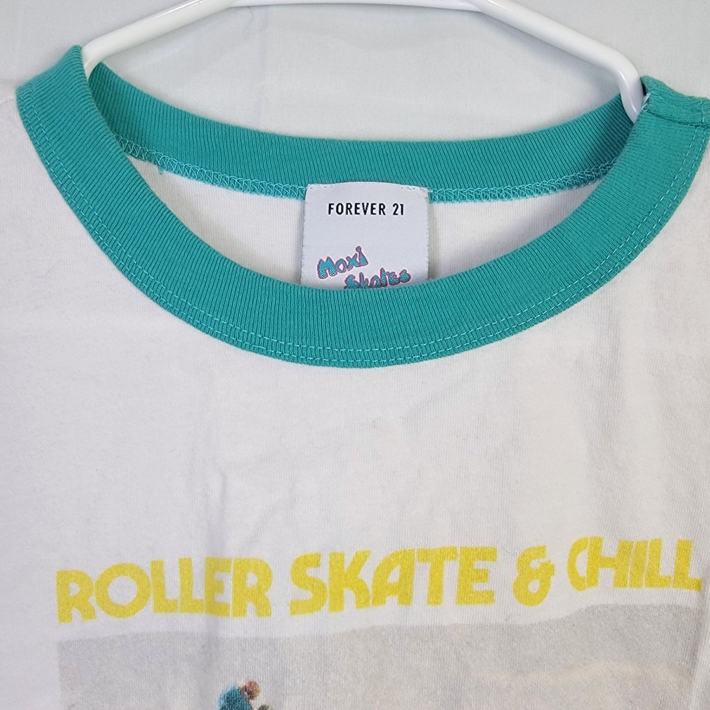 Forever 21 x Moxi Skates Collab Crop Shirt Women Large Ringer