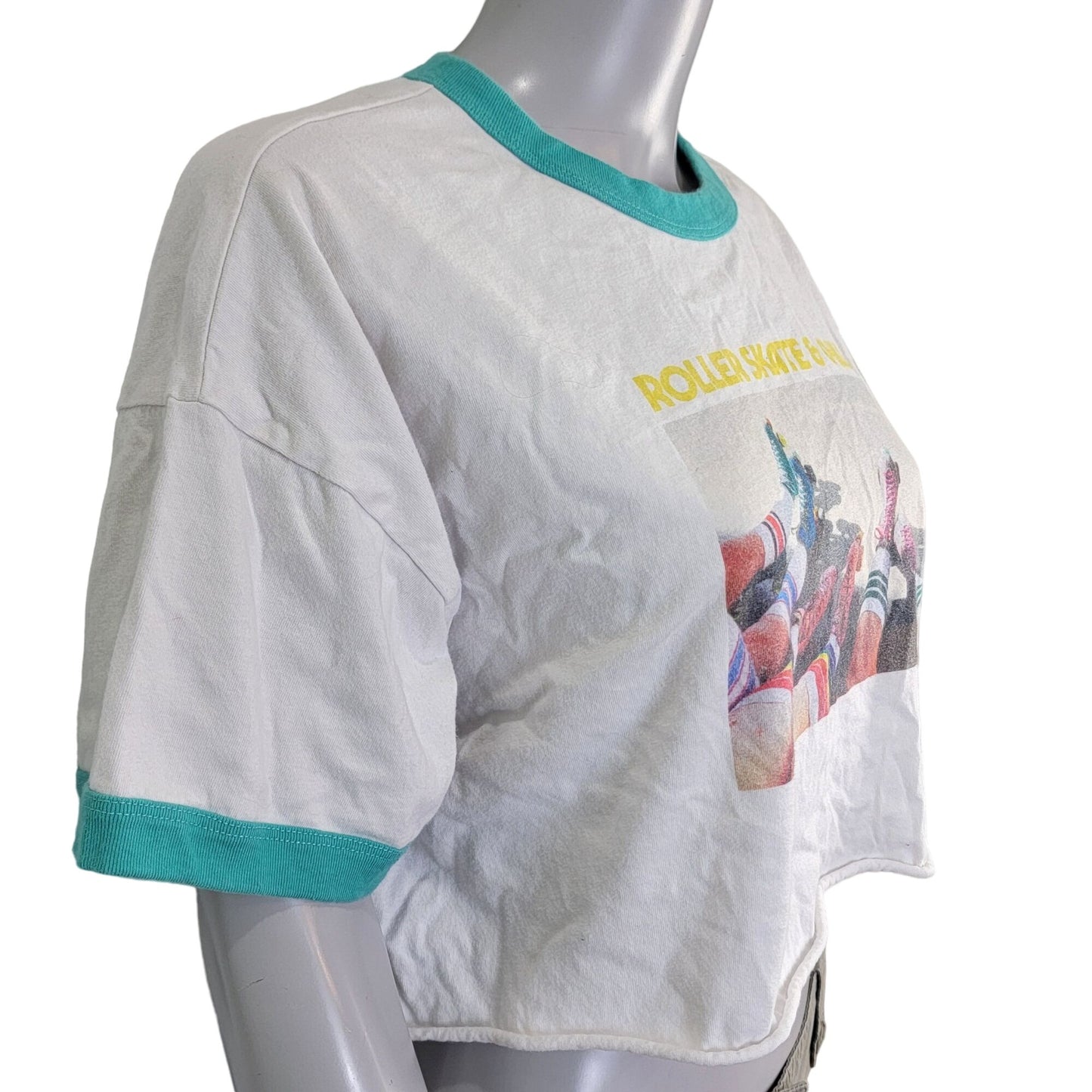 Forever 21 x Moxi Skates Collab Crop Shirt Women Large Ringer