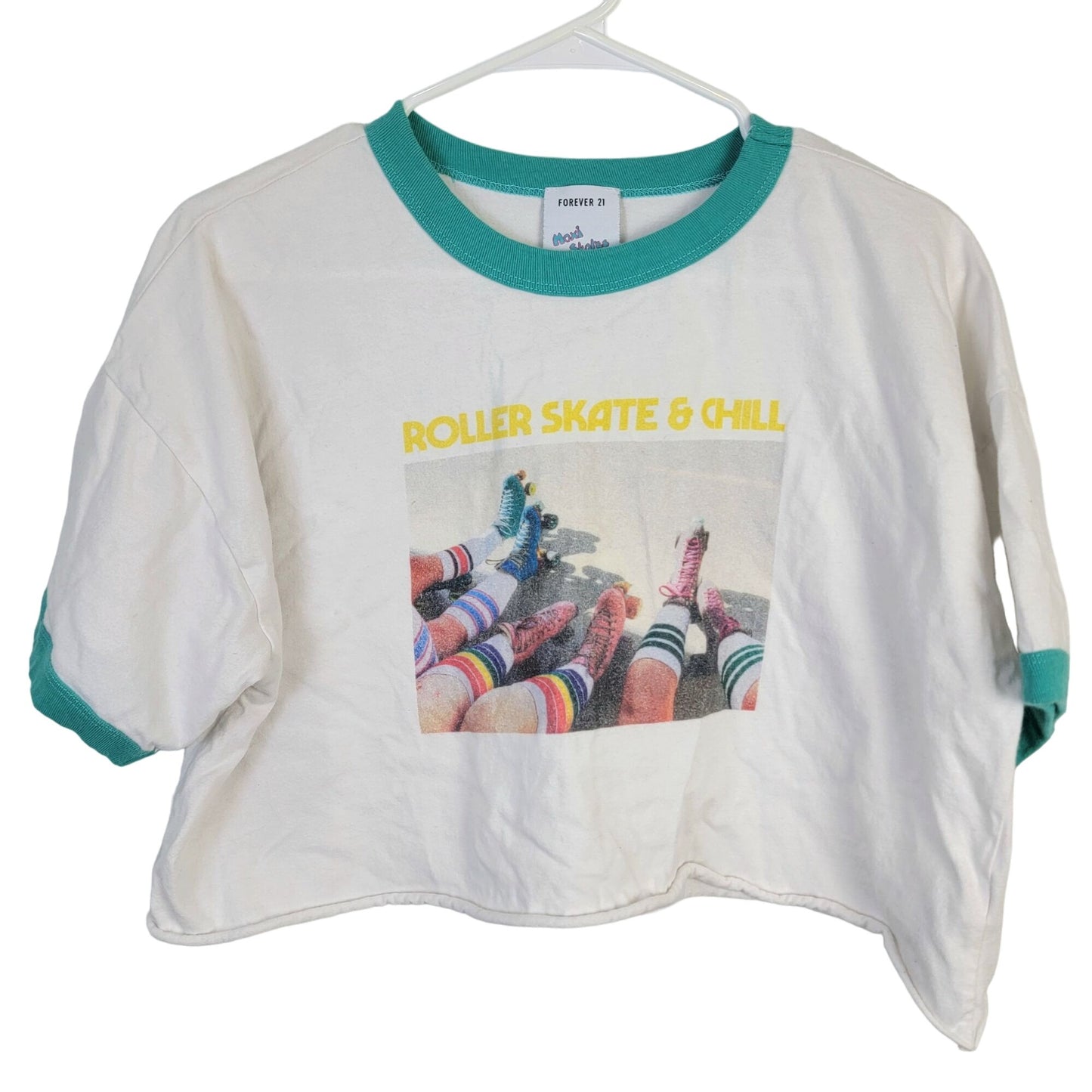 Forever 21 x Moxi Skates Collab Crop Shirt Women Large Ringer