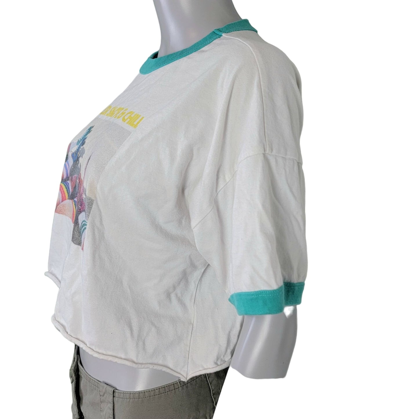 Forever 21 x Moxi Skates Collab Crop Shirt Women Large Ringer