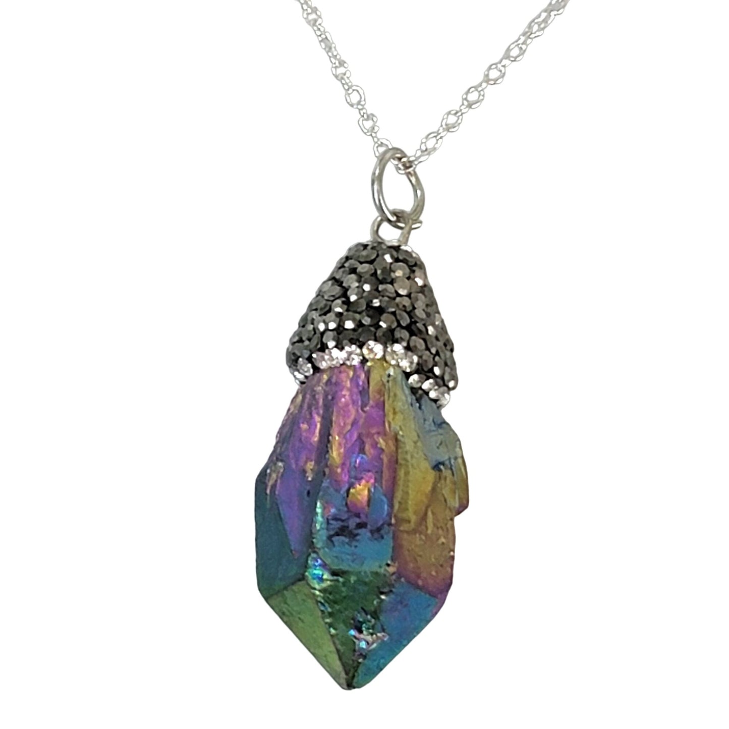 Rainbow Quart Pendant Necklace Silver Adjustable Chain Women Jewelry New