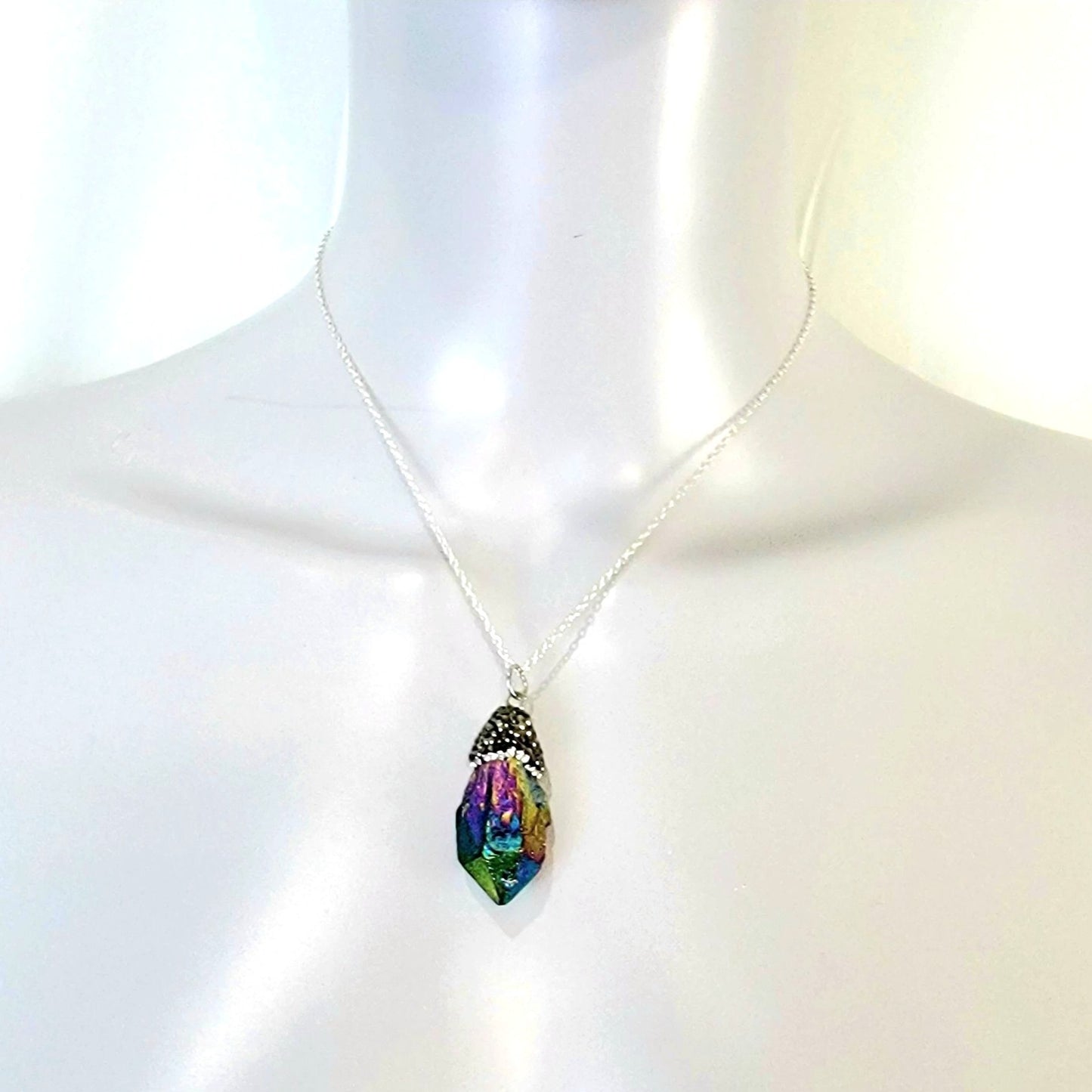 Rainbow Quart Pendant Necklace Silver Adjustable Chain Women Jewelry New