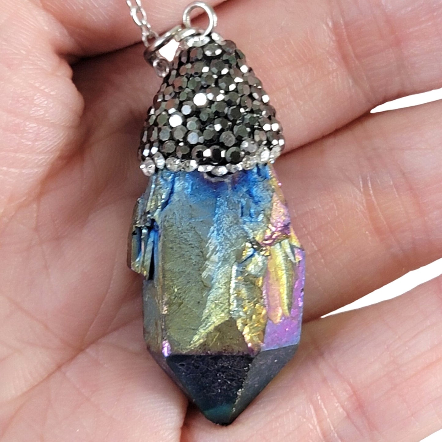Rainbow Quart Pendant Necklace Silver Adjustable Chain Women Jewelry New