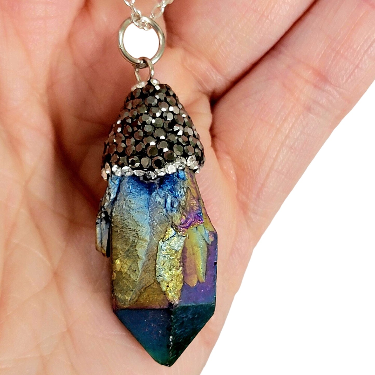 Rainbow Quart Pendant Necklace Silver Adjustable Chain Women Jewelry New