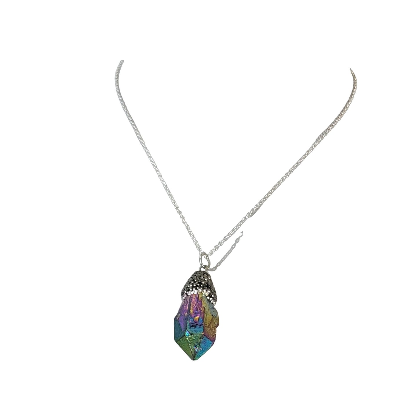 Rainbow Quart Pendant Necklace Silver Adjustable Chain Women Jewelry New