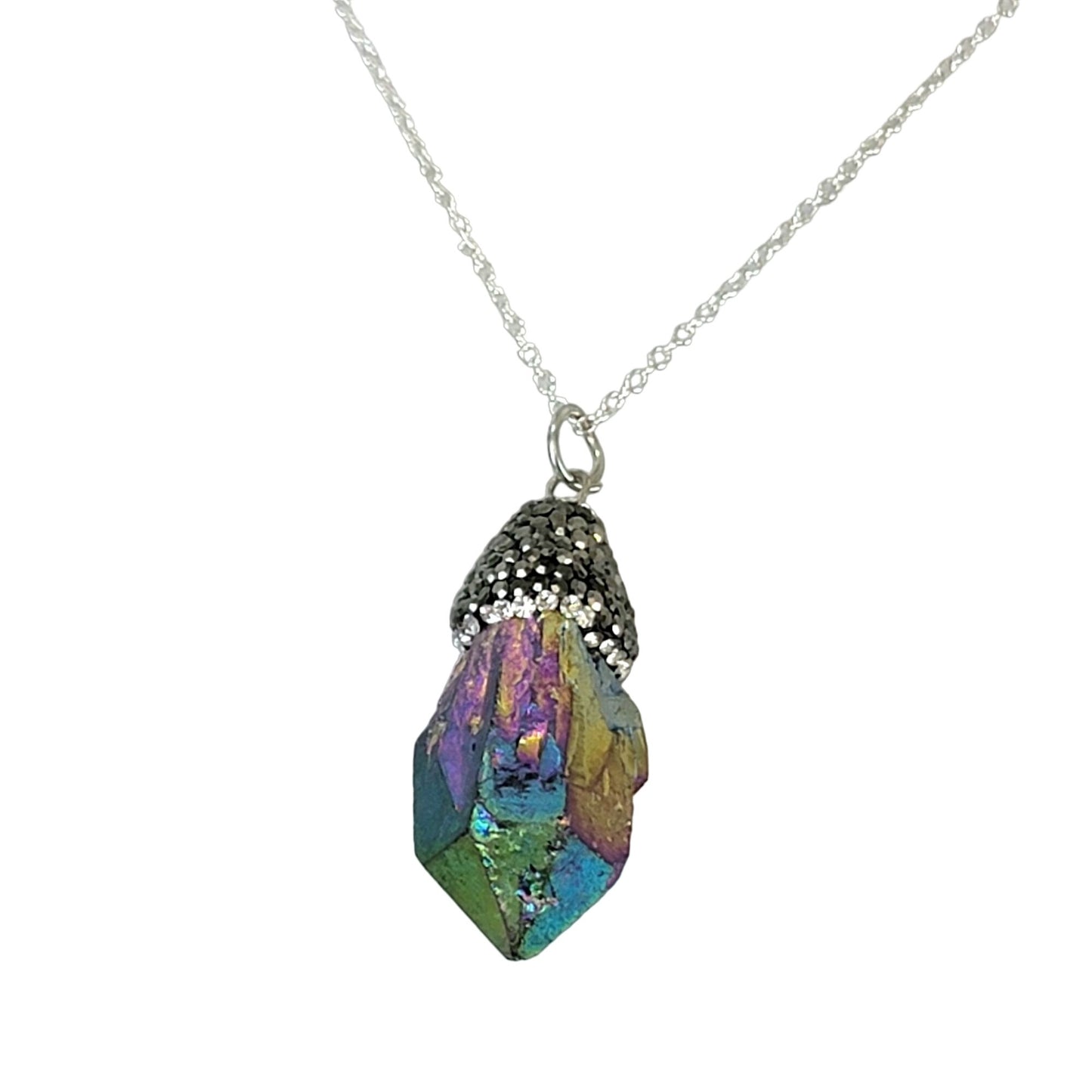 Rainbow Quart Pendant Necklace Silver Adjustable Chain Women Jewelry New