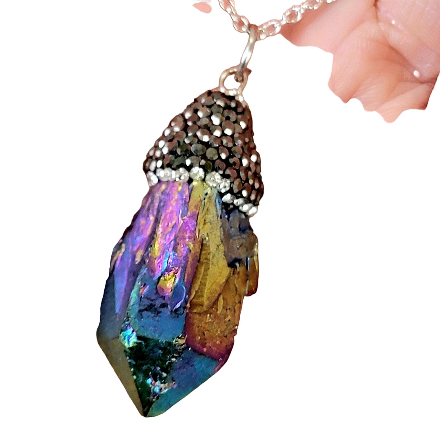 Rainbow Quart Pendant Necklace Silver Adjustable Chain Women Jewelry New
