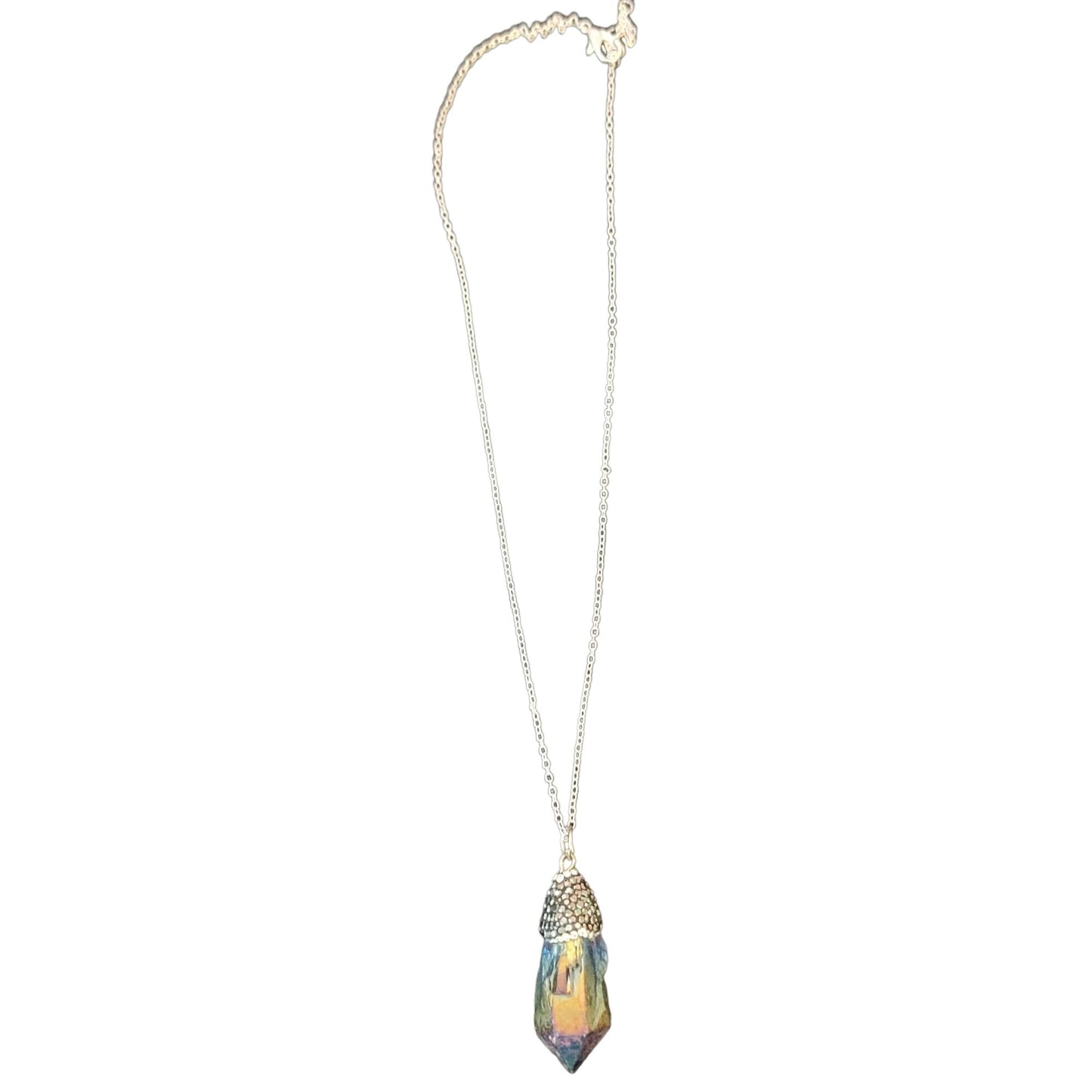 Rainbow Quart Pendant Necklace Silver Adjustable Chain Women Jewelry New