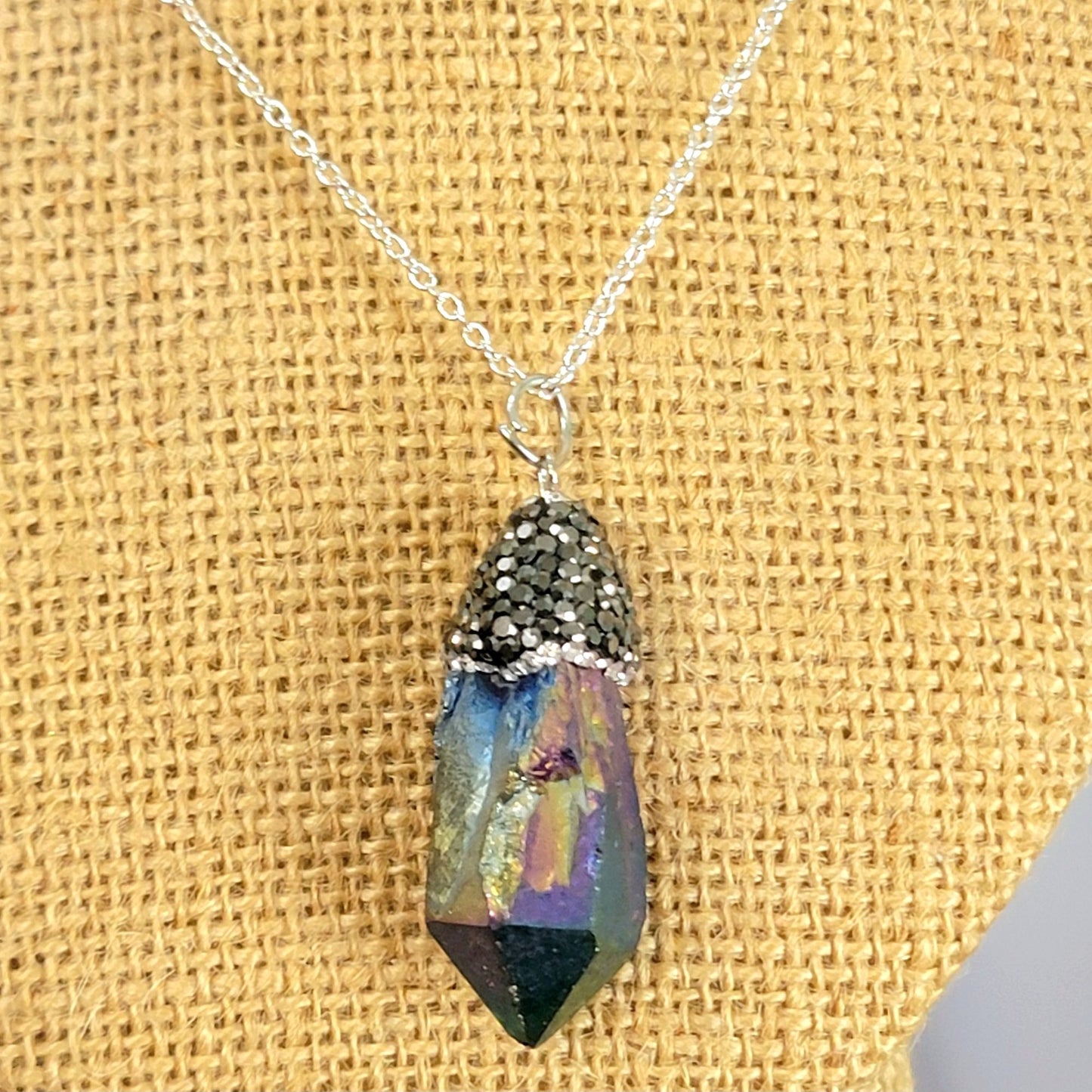 Rainbow Quart Pendant Necklace Silver Adjustable Chain Women Jewelry New