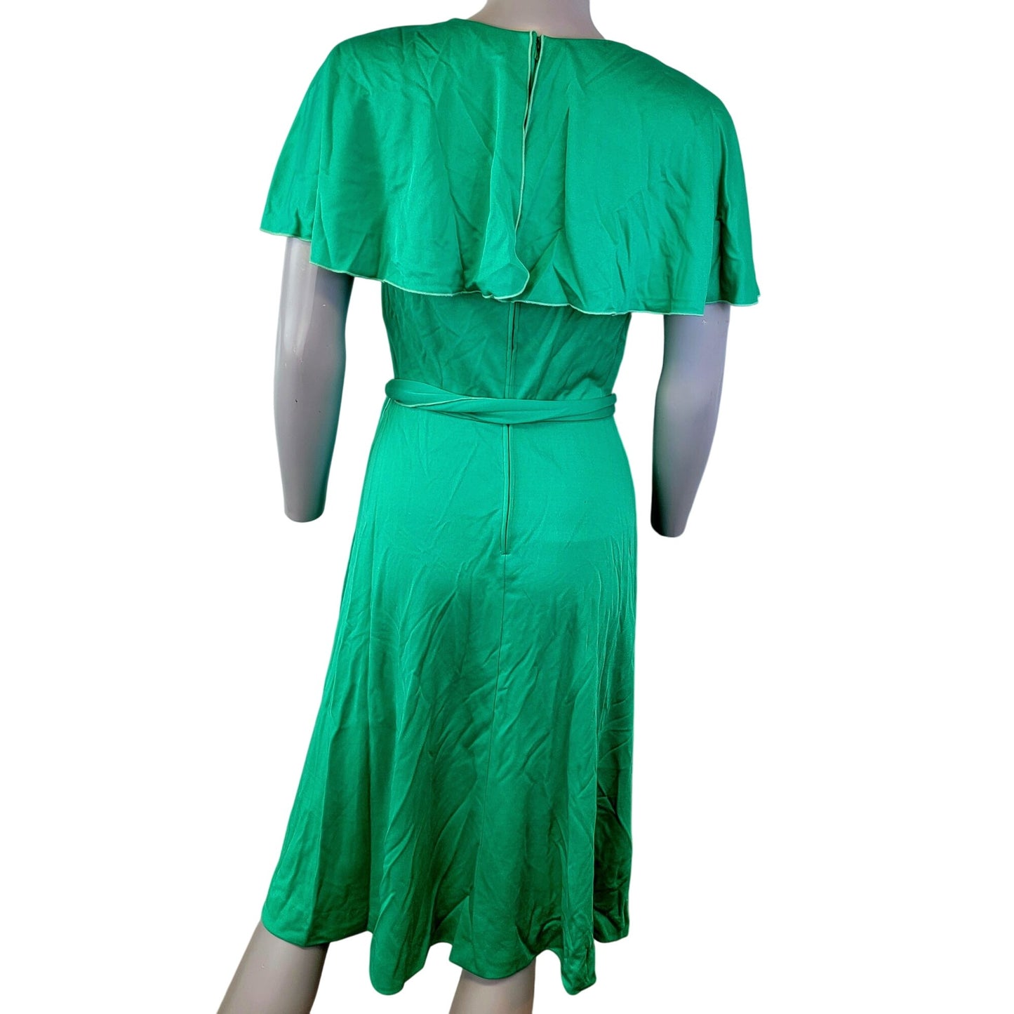Vintage 70s Green Tiered Midi Dress Women Small 4 6 Fit Flare Formal