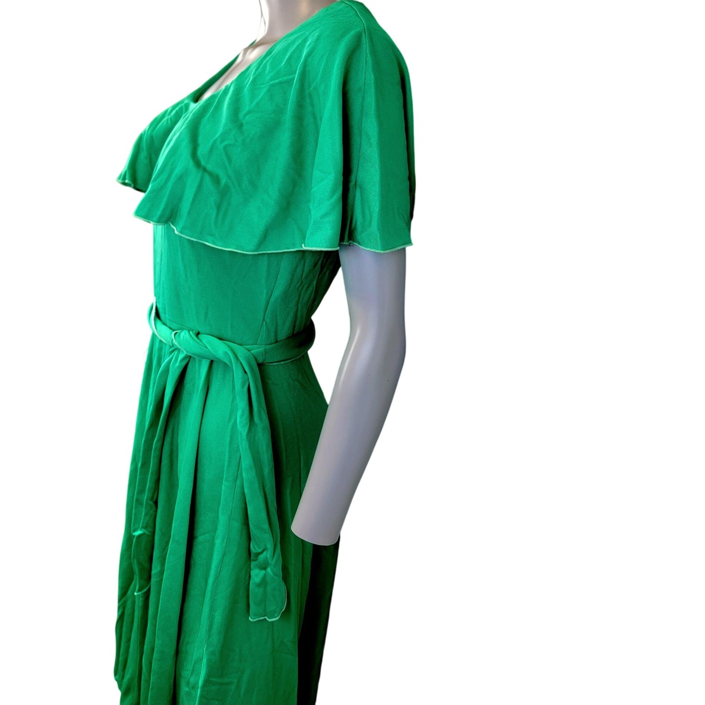 Vintage 70s Green Tiered Midi Dress Women Small 4 6 Fit Flare Formal