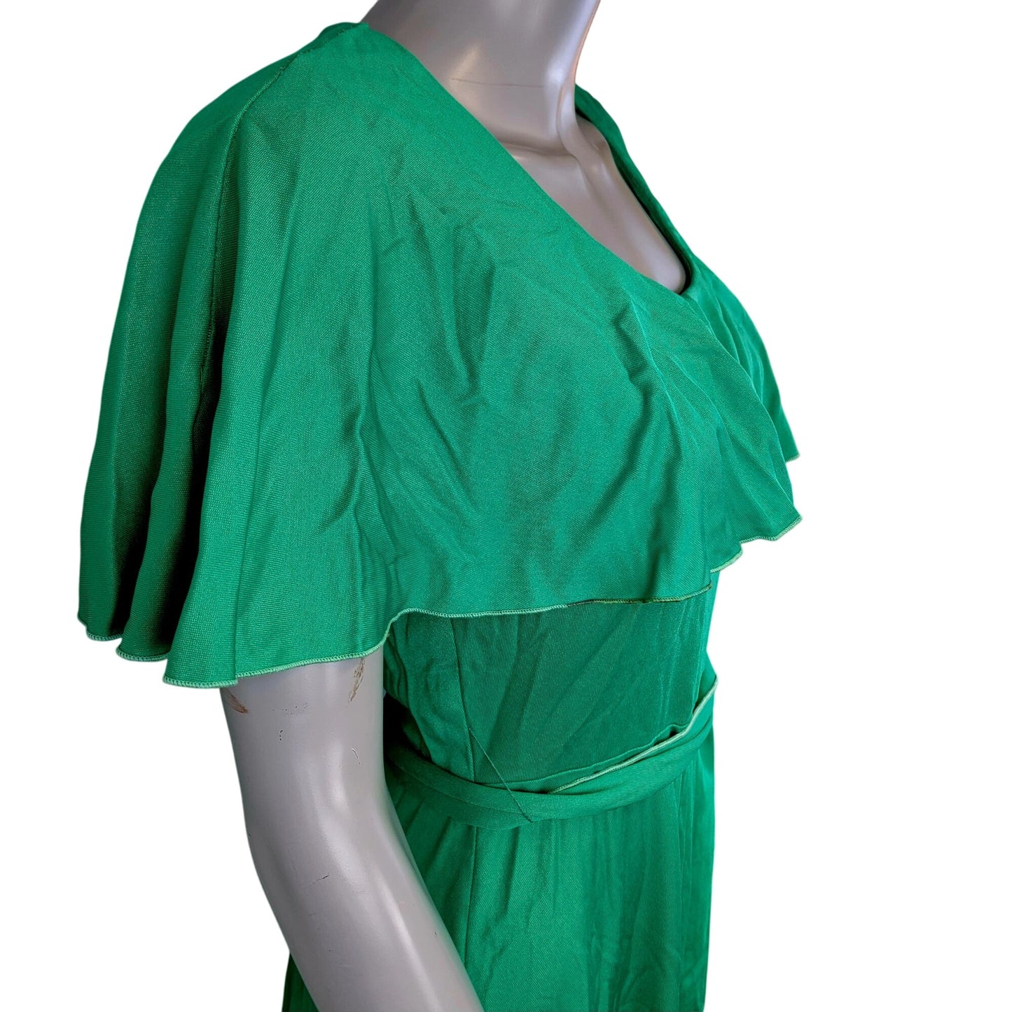 Vintage 70s Green Tiered Midi Dress Women Small 4 6 Fit Flare Formal