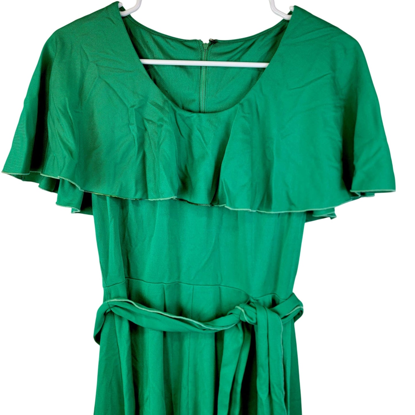 Vintage 70s Green Tiered Midi Dress Women Small 4 6 Fit Flare Formal