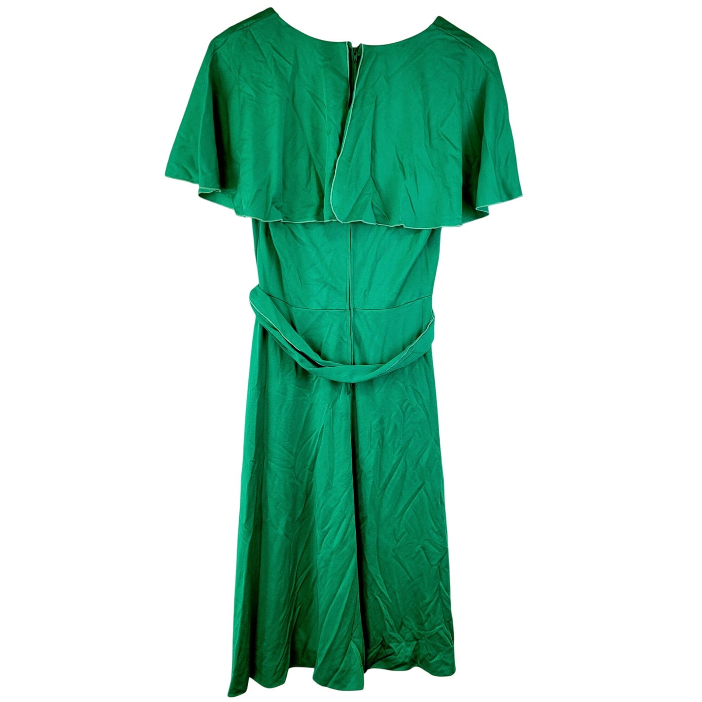 Vintage 70s Green Tiered Midi Dress Women Small 4 6 Fit Flare Formal