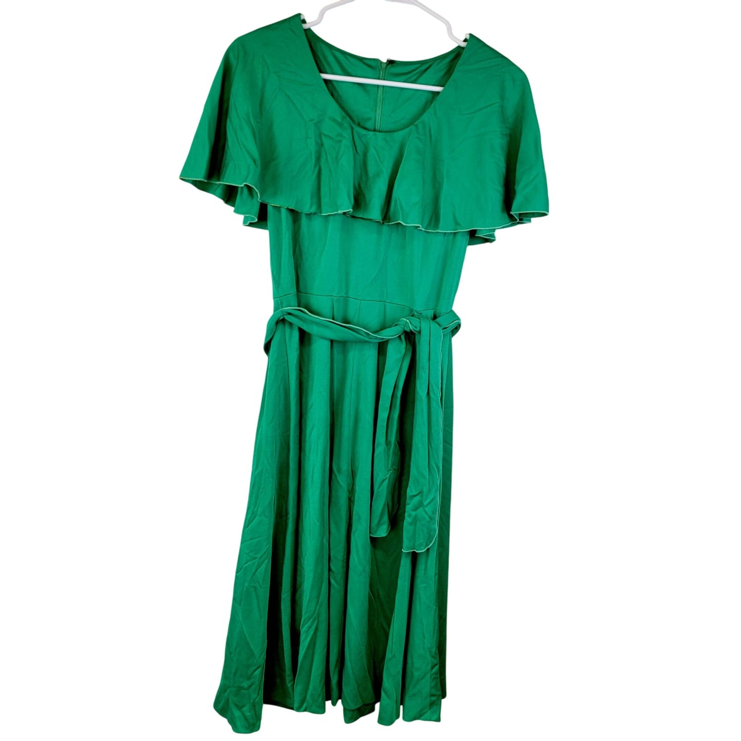 Vintage 70s Green Tiered Midi Dress Women Small 4 6 Fit Flare Formal