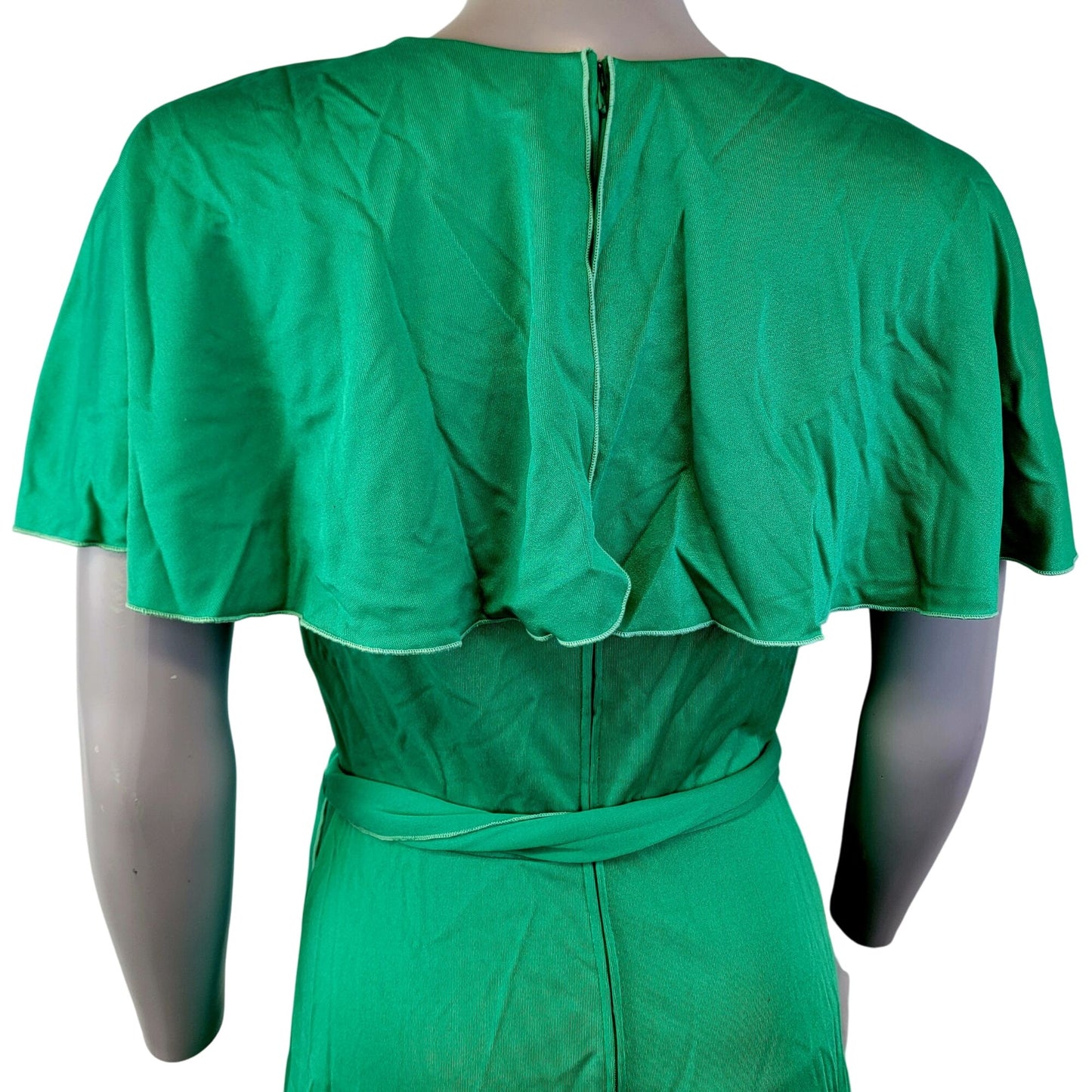 Vintage 70s Green Tiered Midi Dress Women Small 4 6 Fit Flare Formal