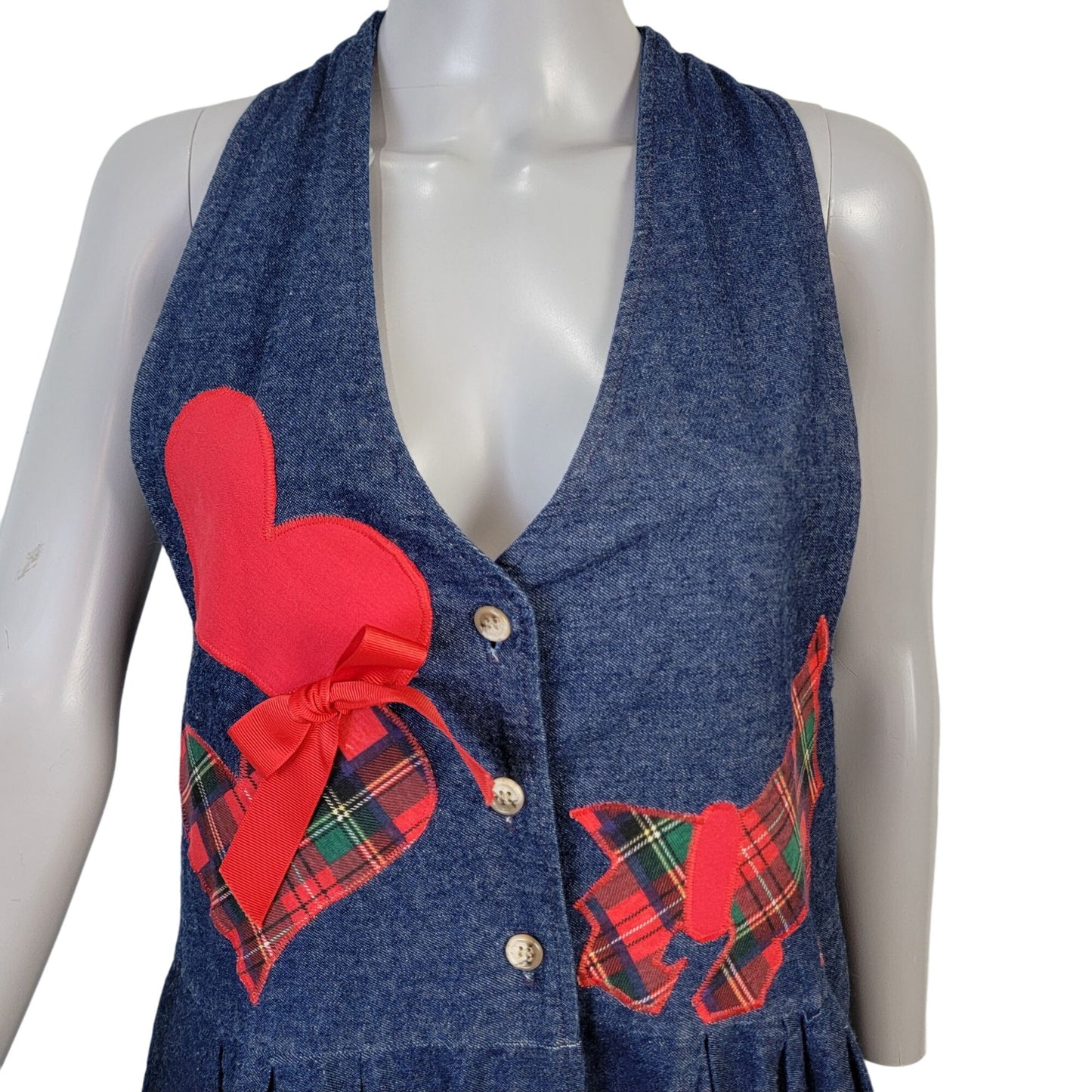 Vintage 90s Denim Maxi Dress Women Medium Scottie Dog Embroidered Teacher