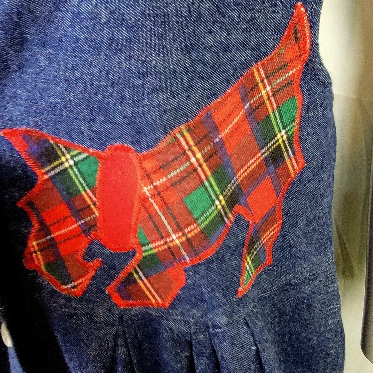 Vintage 90s Denim Maxi Dress Women Medium Scottie Dog Embroidered Teacher