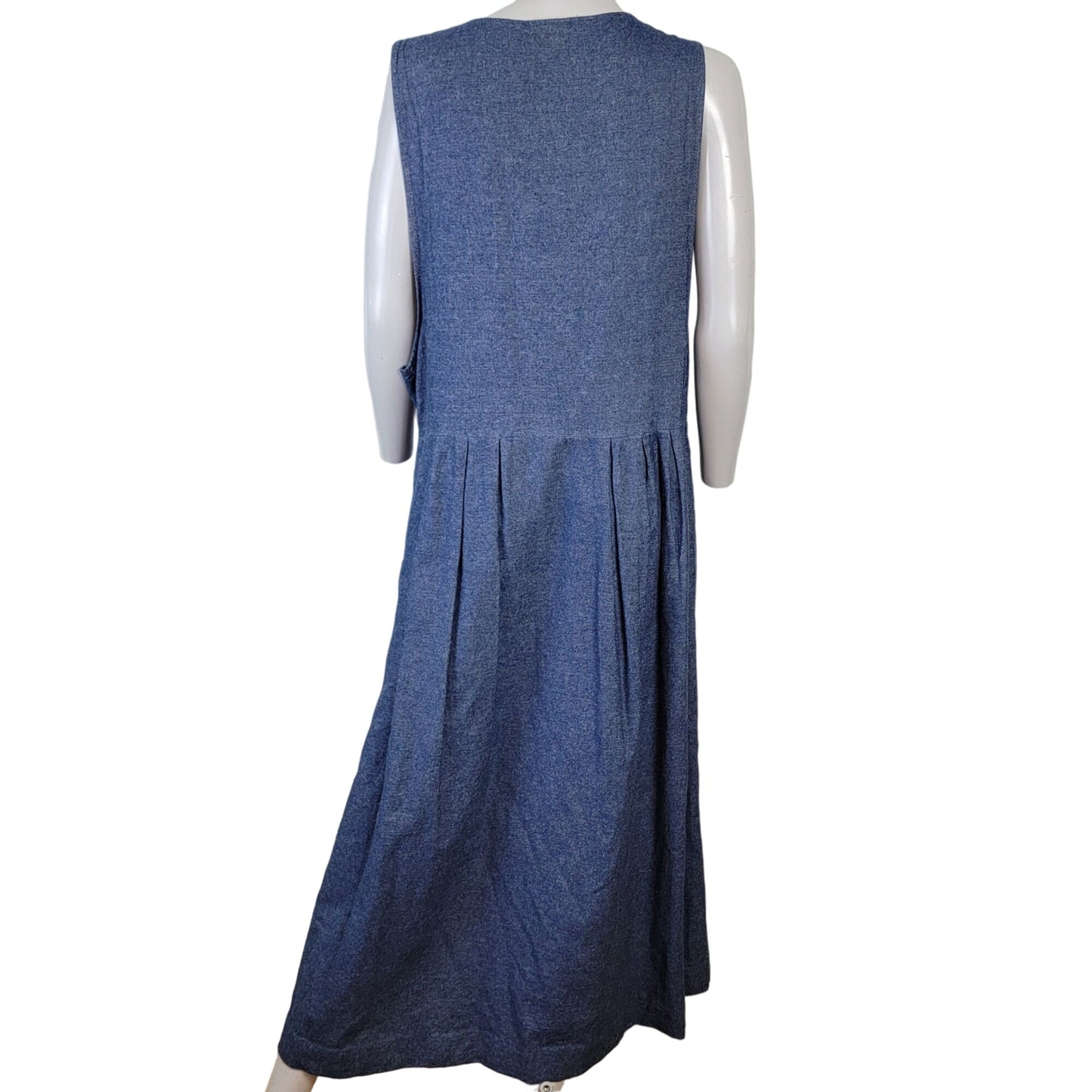 Vintage 90s Denim Maxi Dress Women Medium Scottie Dog Embroidered Teacher