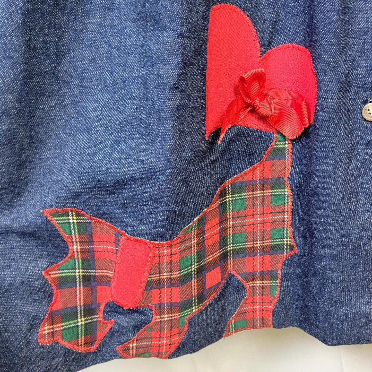 Vintage 90s Denim Maxi Dress Women Medium Scottie Dog Embroidered Teacher