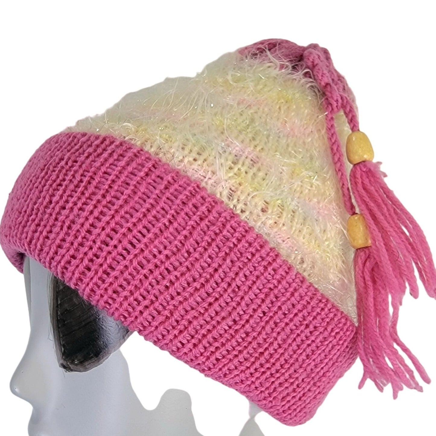 Colorful Pastel Metallic Beanie Cap Women One Size Fringe Crochet Butterfly Hat